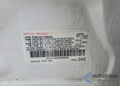 2008 Mitsubishi Outlander Es from USA, damaged, VIN JA4LT21W18Z006393